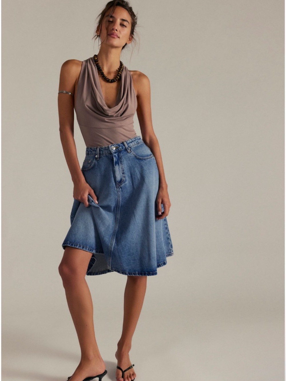 Free people eclipse denim midi skirt